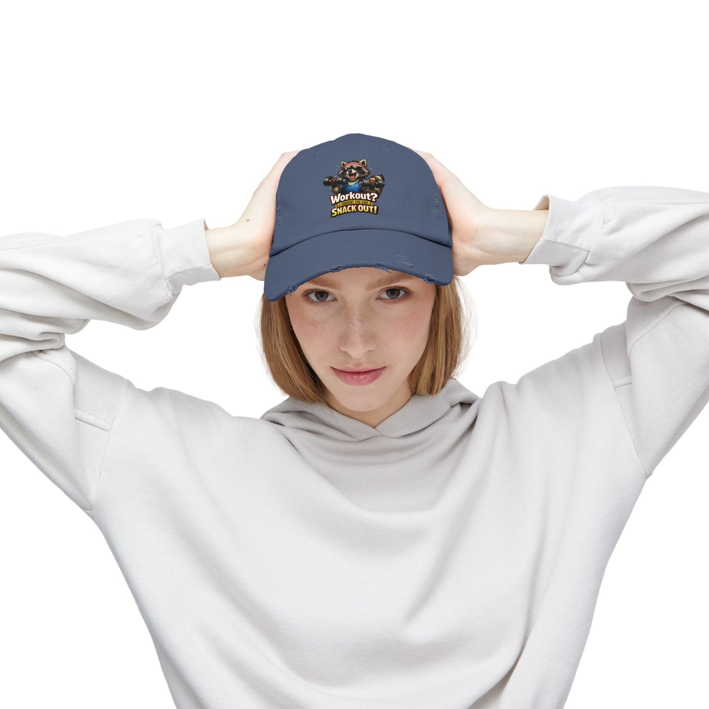 Snack Out Distressed Cap — Raccoon Mom/Dad Funny Dad Hat