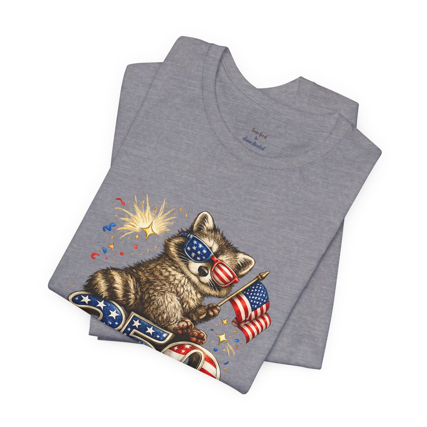 Patriot Raccoon 250th Anniversary T-Shirt — 4th of July Fireworks Flag Tee