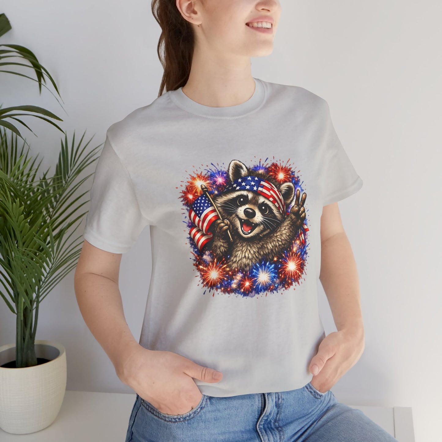 Patriot Raccoon 250th Anniversary T-Shirt — 4th of July Fireworks Flag Tee