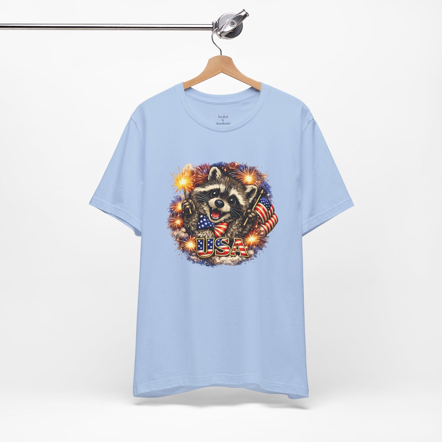 Patriot Raccoon 250th Anniversary T-Shirt — 4th of July Fireworks Flag Tee