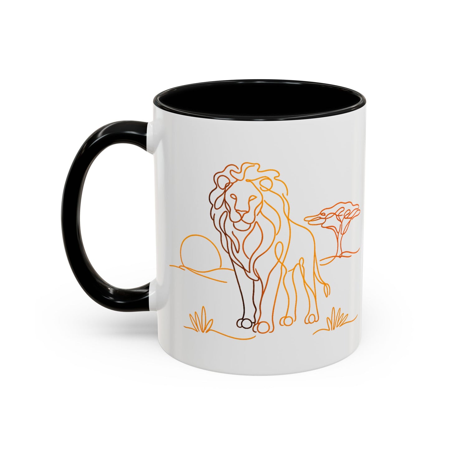 Safari Sunrise Coffee Mug — Minimal Line Lion Design (11/15oz)