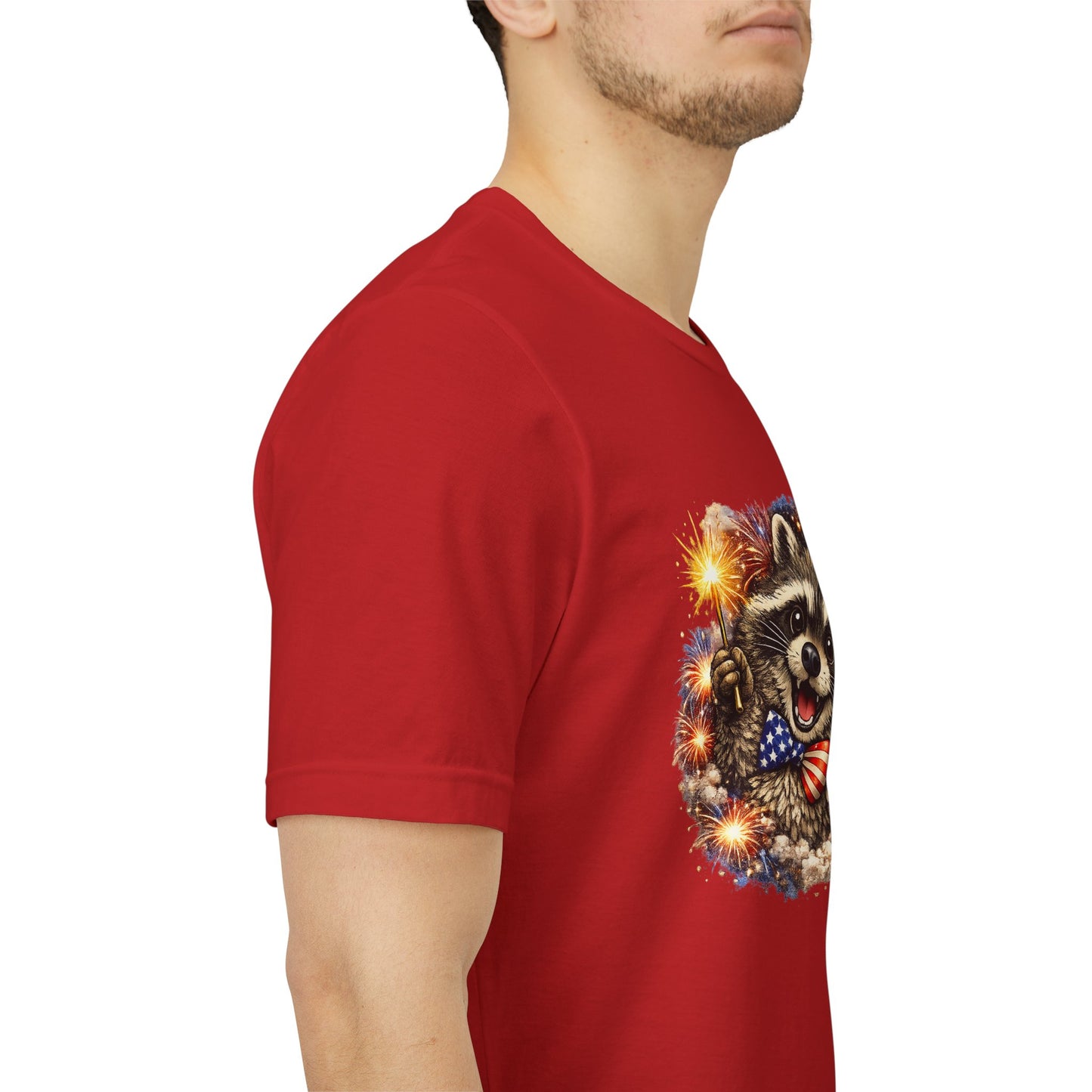 Patriot Raccoon 250th Anniversary T-Shirt — 4th of July Fireworks Flag Tee