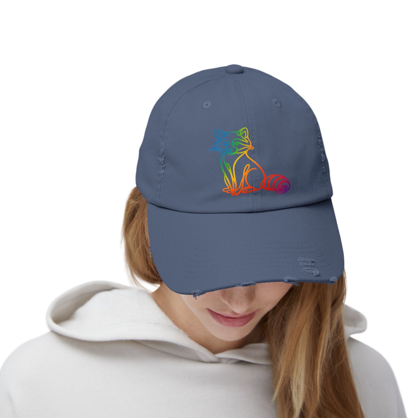 Sitting Rainbow Raccoon | Distressed Cap —  Funny Truth Hat