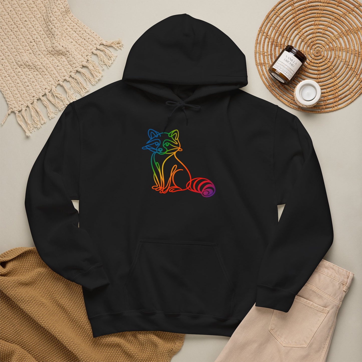 Rainbow Line Art Raccoon Hoodie