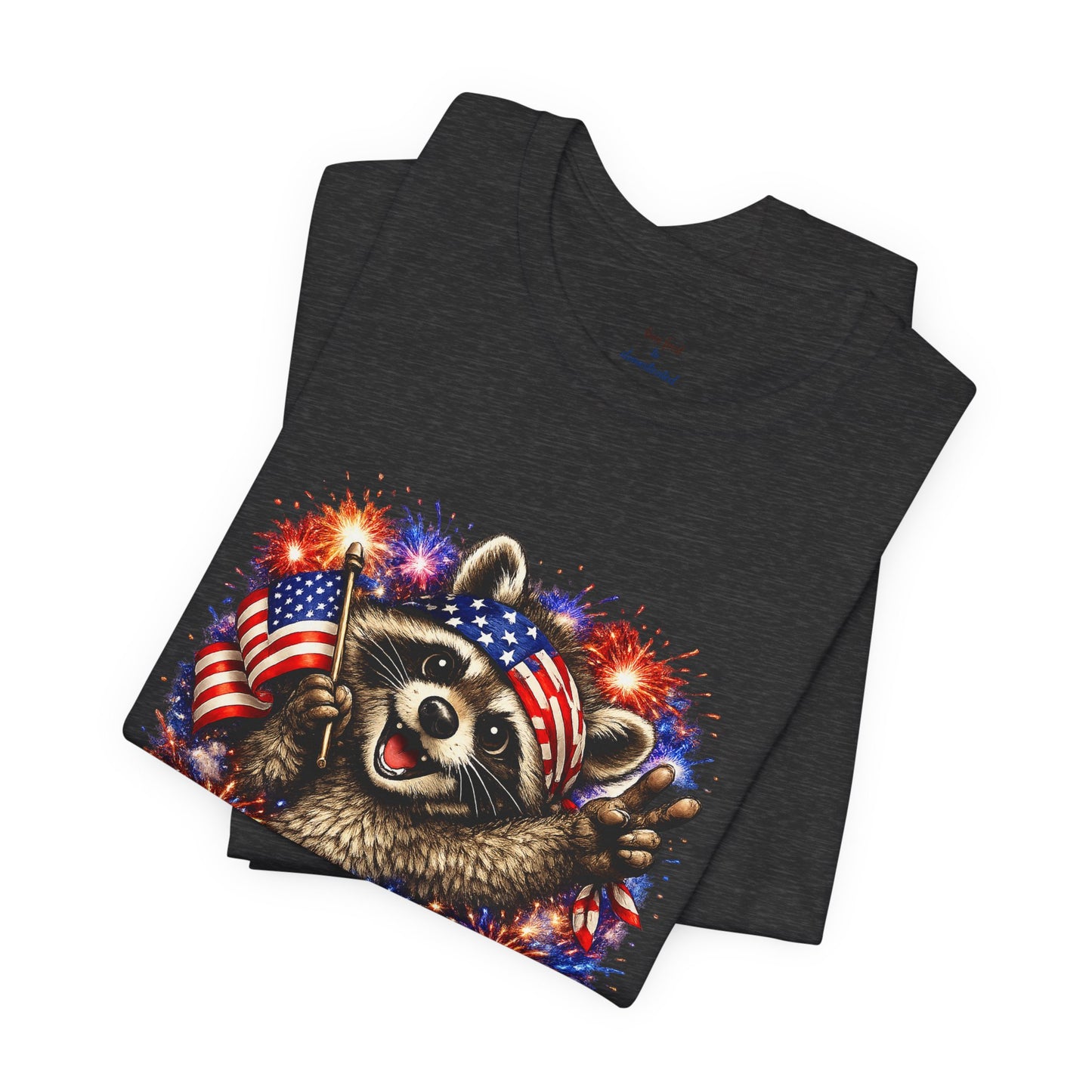 Patriot Raccoon 250th Anniversary T-Shirt — 4th of July Fireworks Flag Tee
