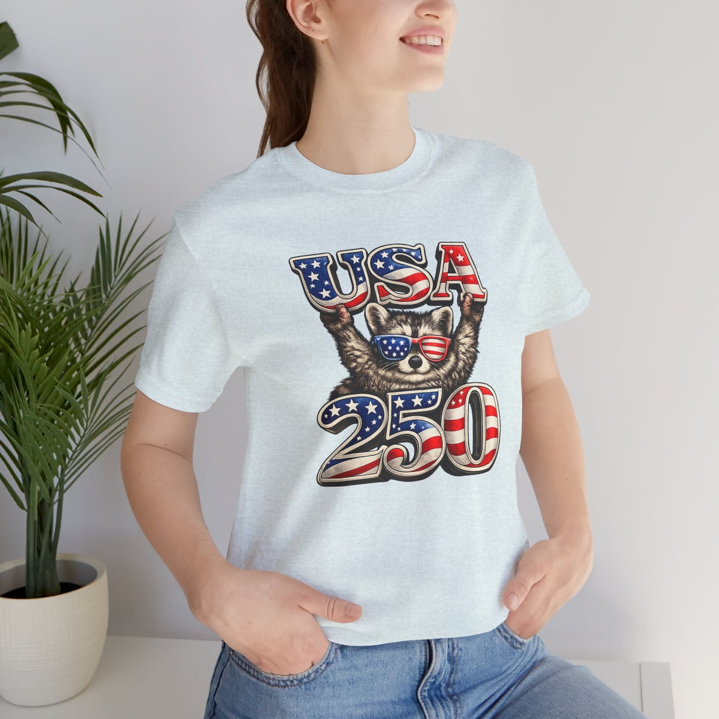 Patriot Raccoon 250th Anniversary T-Shirt — 4th of July Fireworks Flag Tee