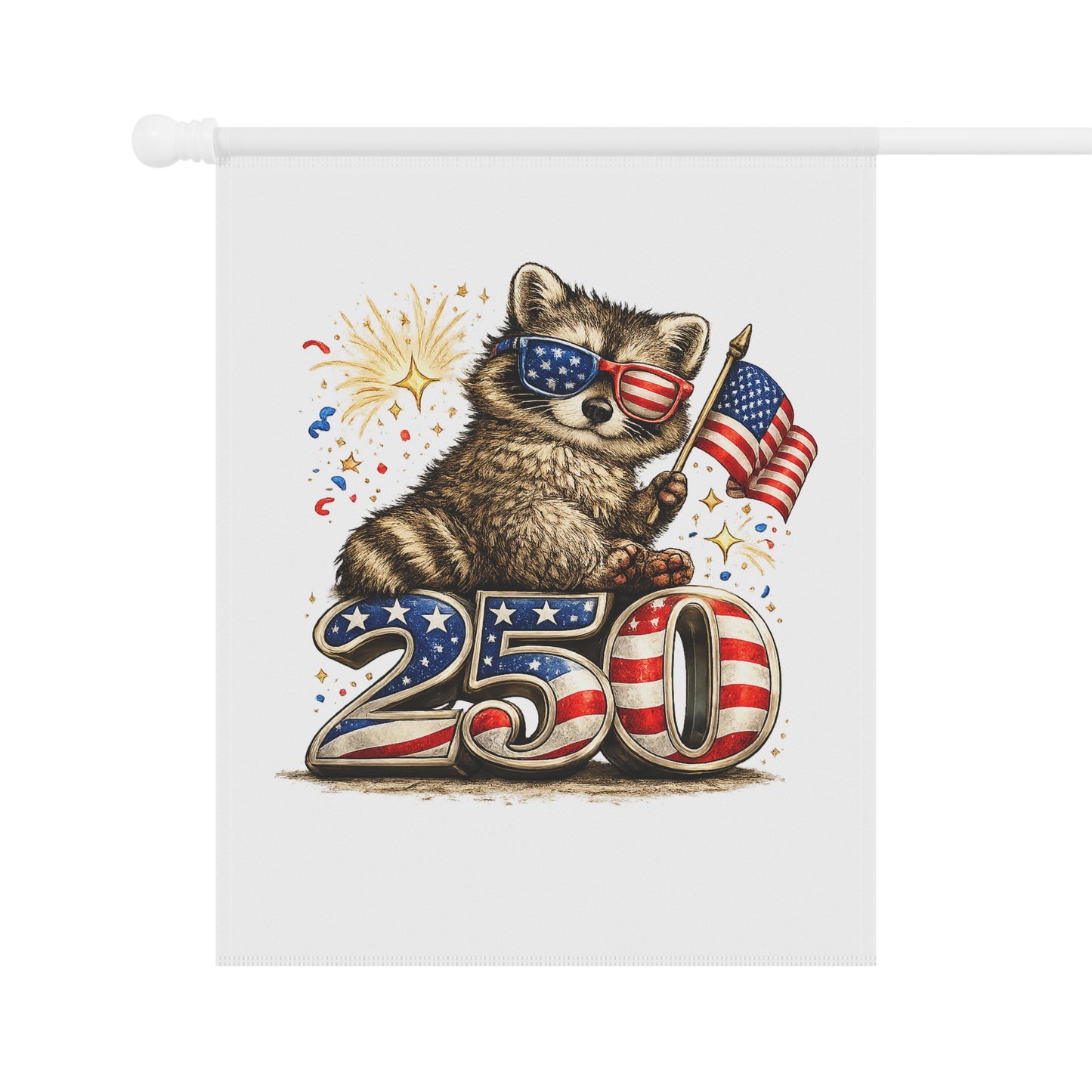 Patriotic Raccoon 250 Garden Flag — 4th of July House Banner