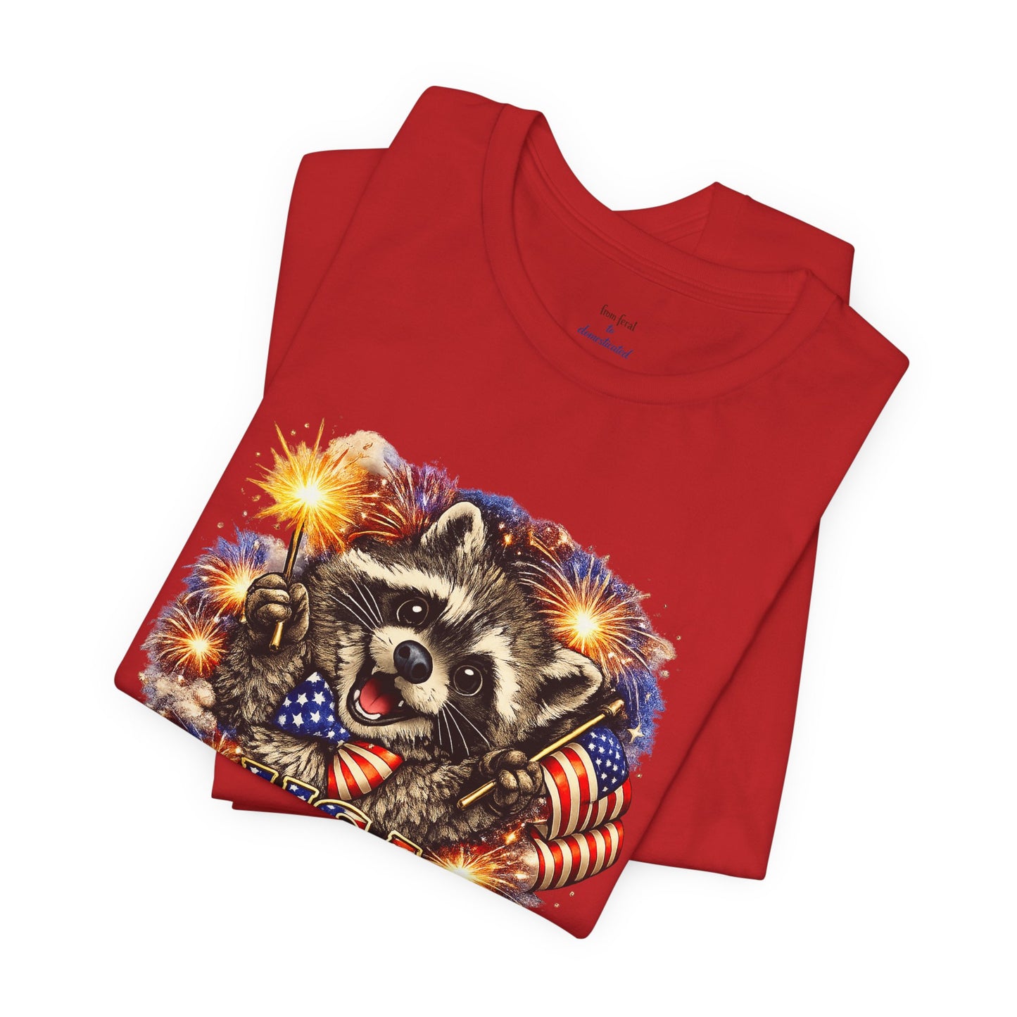 Patriot Raccoon 250th Anniversary T-Shirt — 4th of July Fireworks Flag Tee