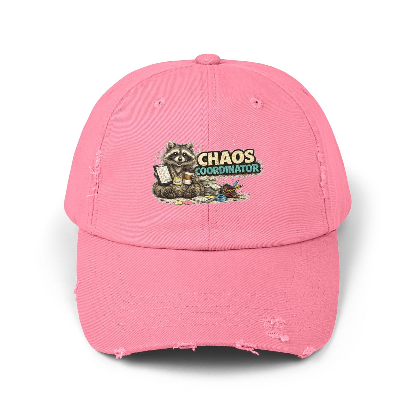 Chaos Coordinator Distressed Cap — Raccoon Mom/Dad Funny Dad Hat