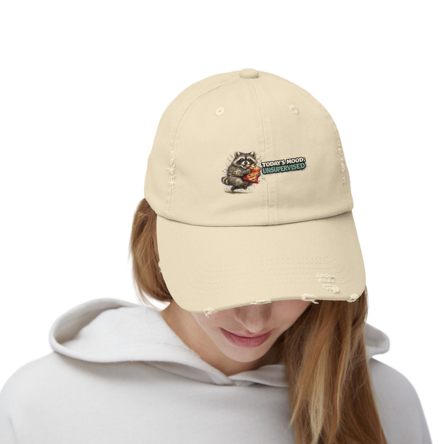 Today's Mood Distressed Cap — Raccoon Mom/Dad Funny Dad Hat