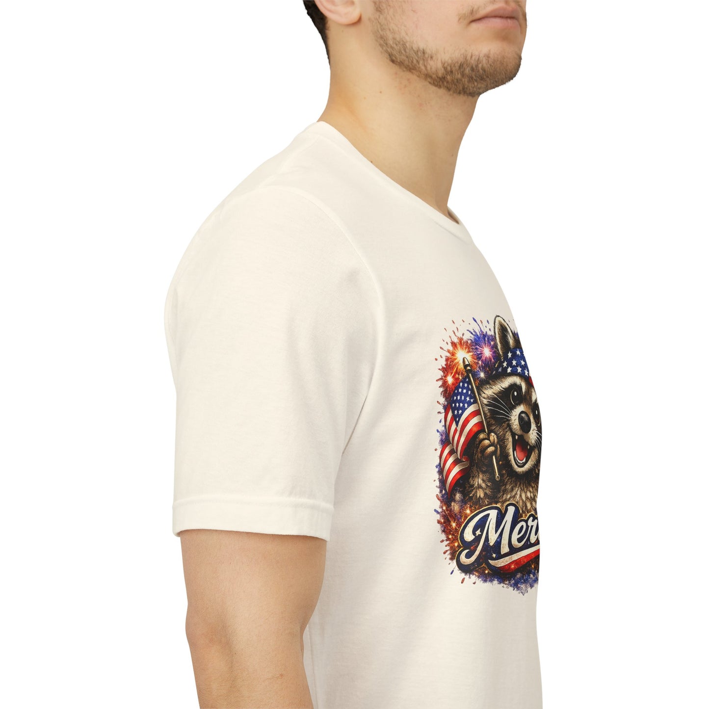 Patriot Raccoon 250th Anniversary T-Shirt — 4th of July Fireworks Flag Tee