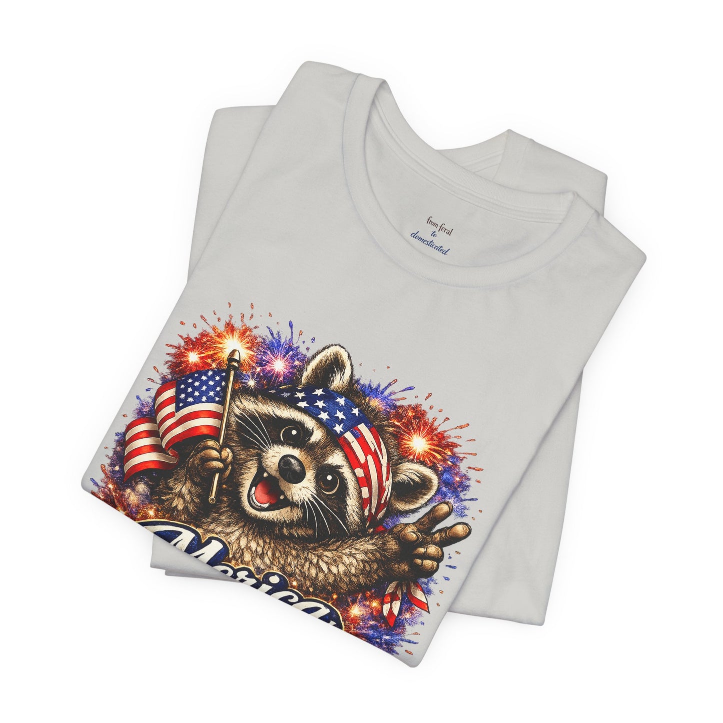 Patriot Raccoon 250th Anniversary T-Shirt — 4th of July Fireworks Flag Tee