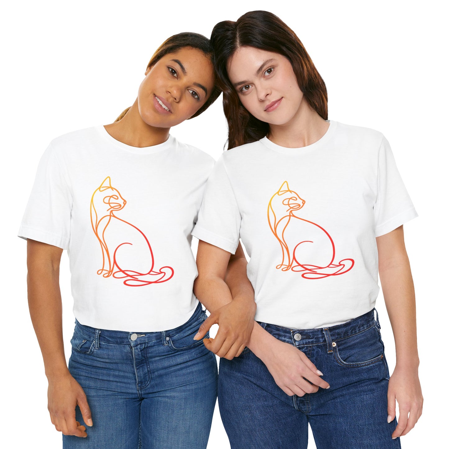 Colorful Line-Work Sitting Cat T-Shirt