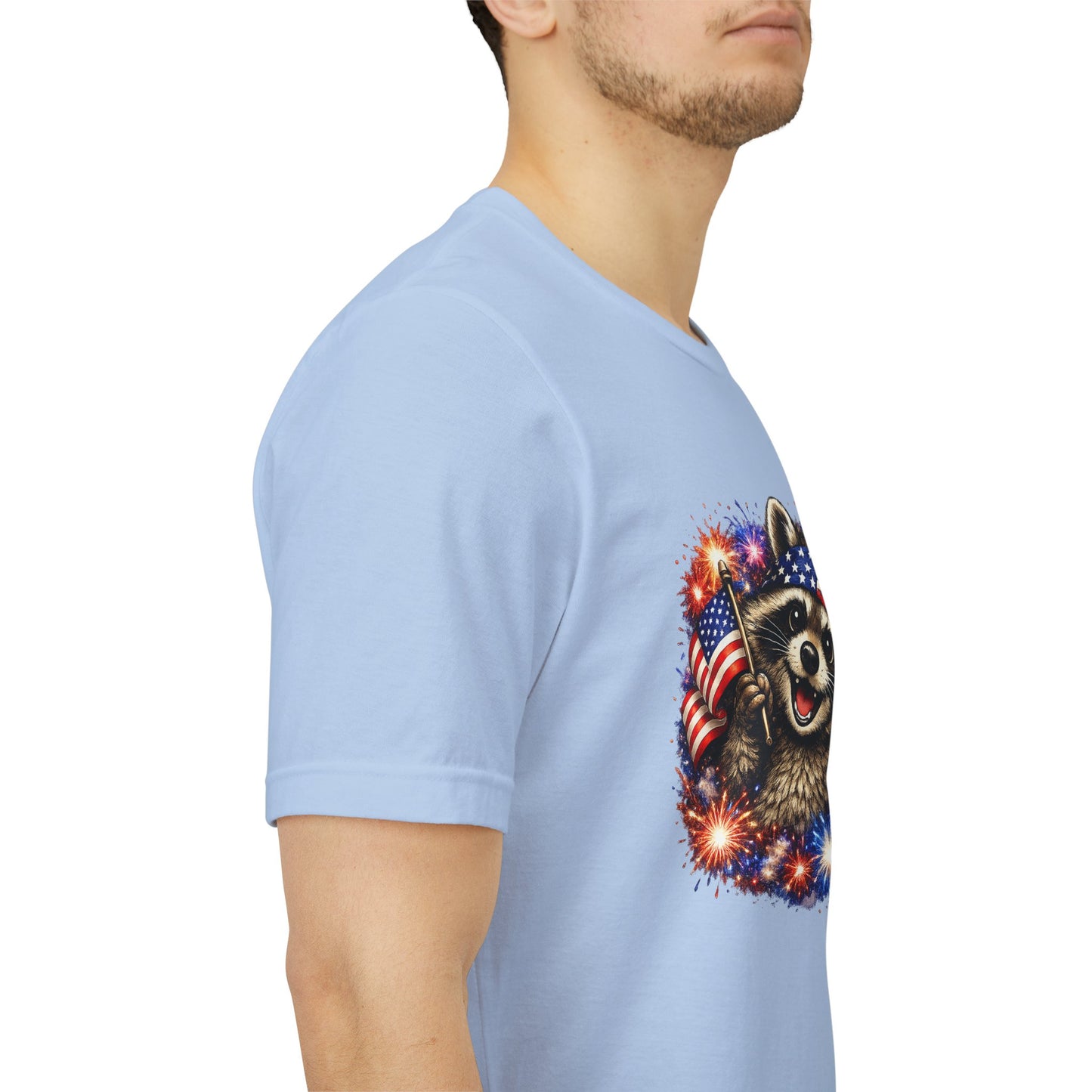 Patriot Raccoon 250th Anniversary T-Shirt — 4th of July Fireworks Flag Tee