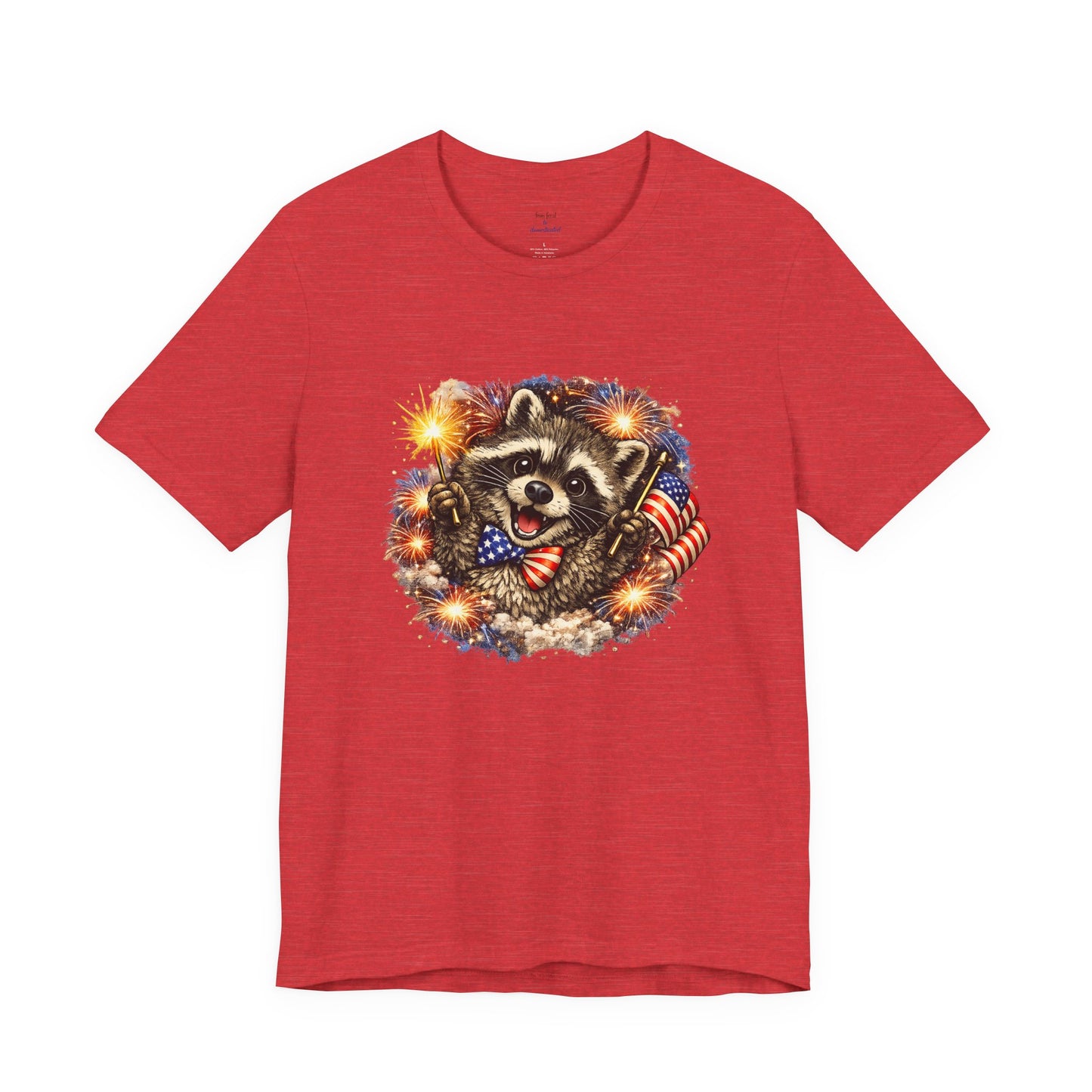 Patriot Raccoon 250th Anniversary T-Shirt — 4th of July Fireworks Flag Tee