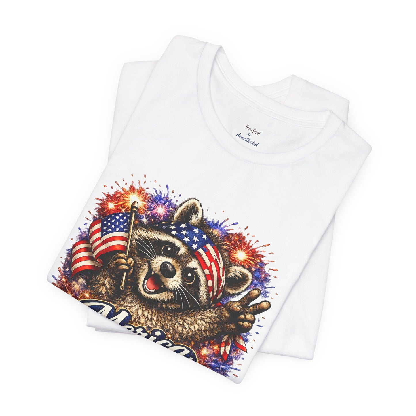Patriot Raccoon 250th Anniversary T-Shirt — 4th of July Fireworks Flag Tee