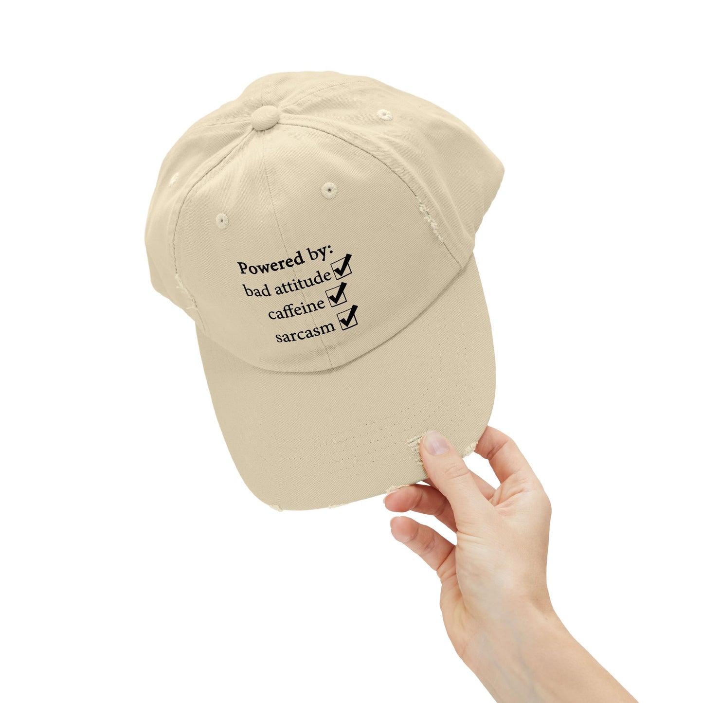 "Powered By" Distressed Cap —  Funny Truth Hat