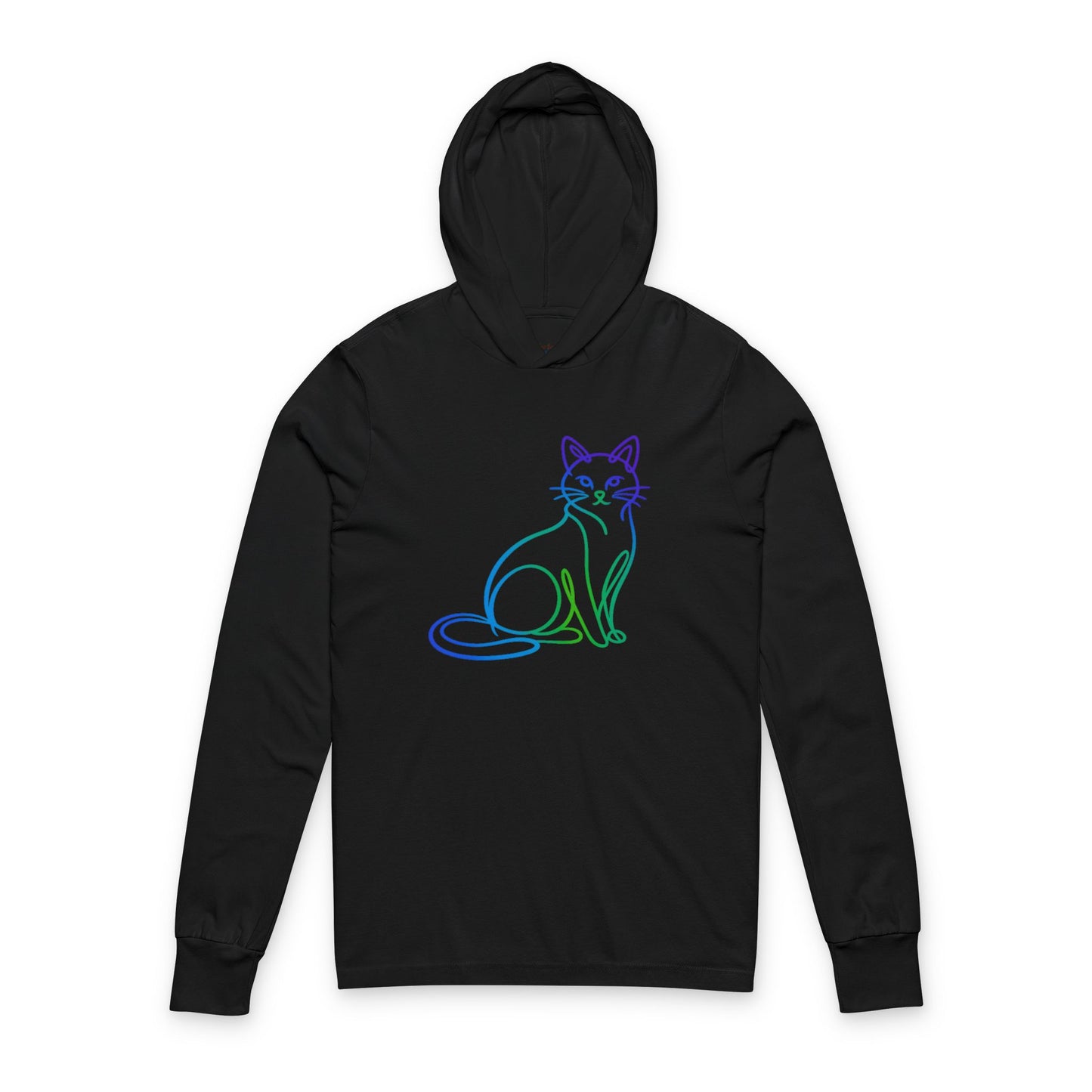 Rainbow Line Art Cat Hooded Long Sleeve Tee