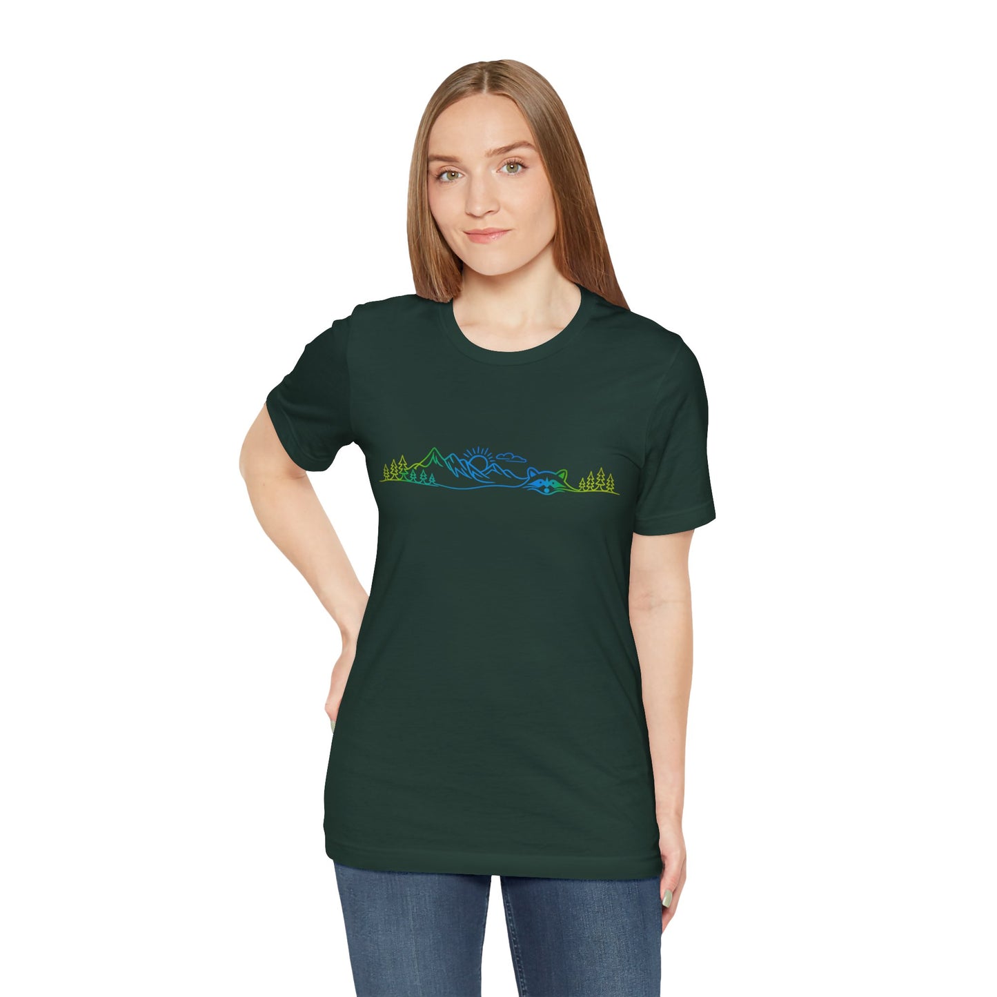 Raccoon Tee — Minimal Line Raccoon Scenic Graphic T-Shirt