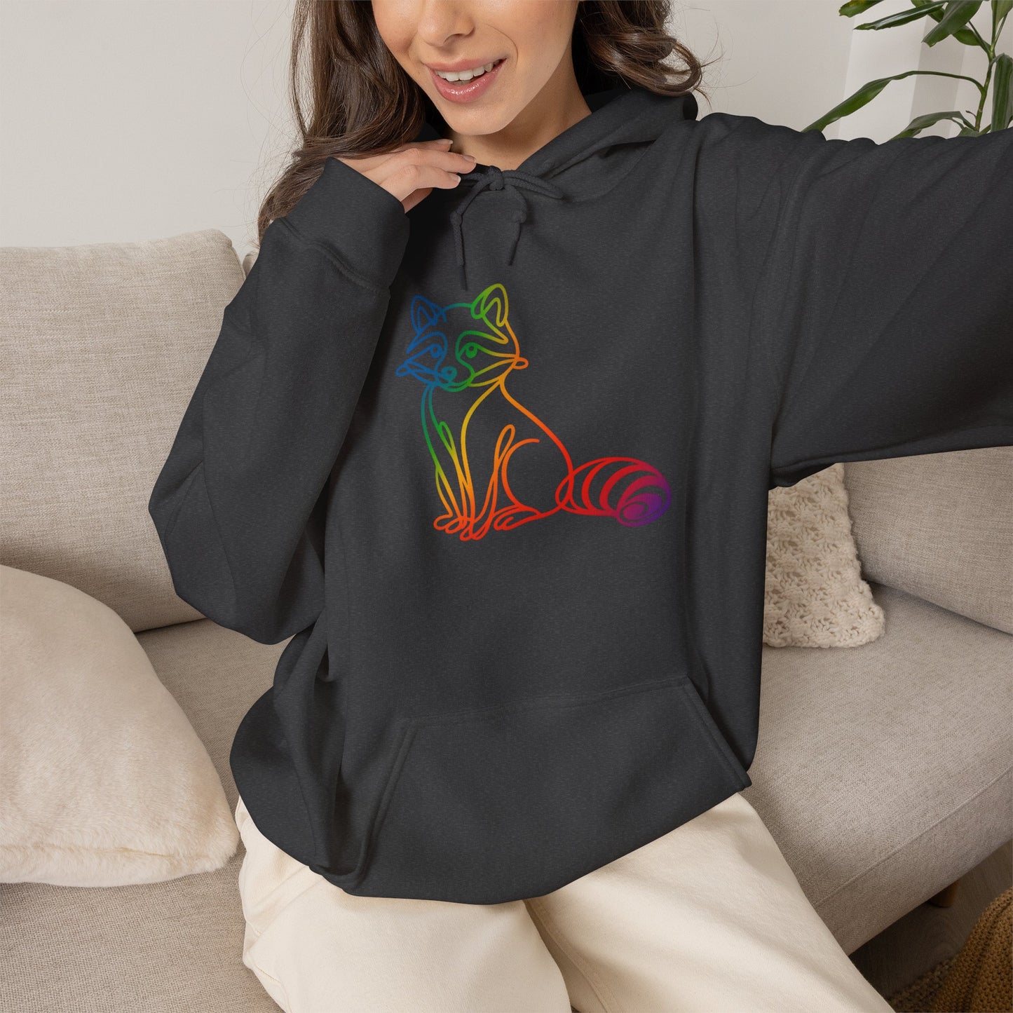 Rainbow Line Art Raccoon Hoodie
