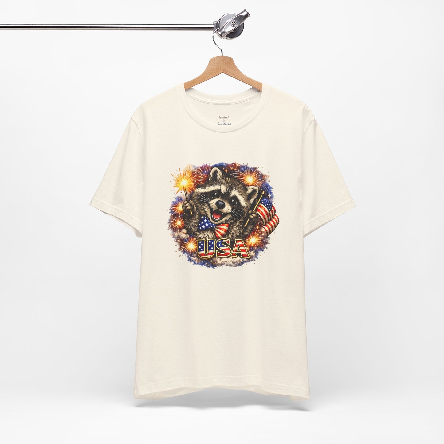 Patriot Raccoon 250th Anniversary T-Shirt — 4th of July Fireworks Flag Tee