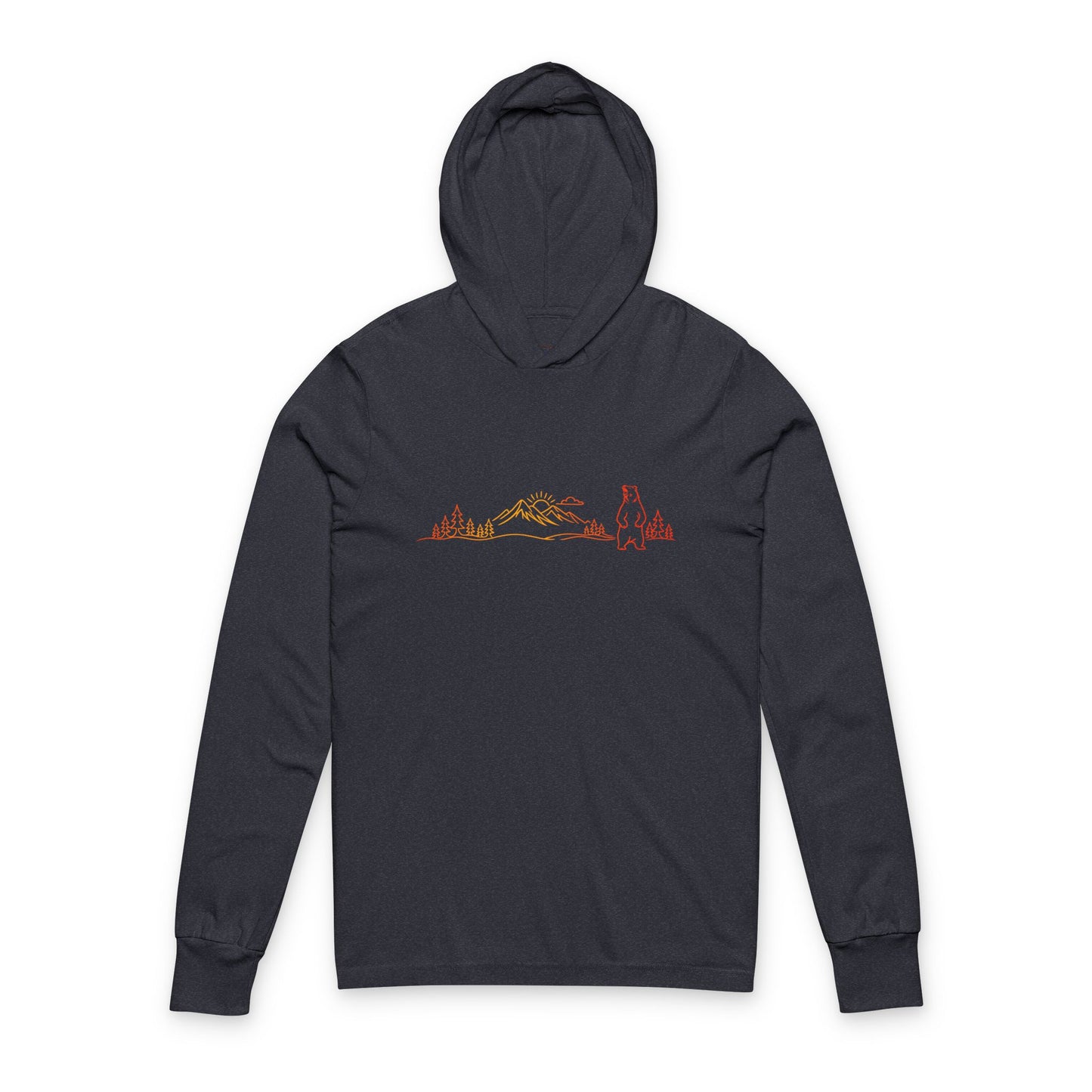 Continuous Line Art Standing Bear Hooded Long Sleeve Tee