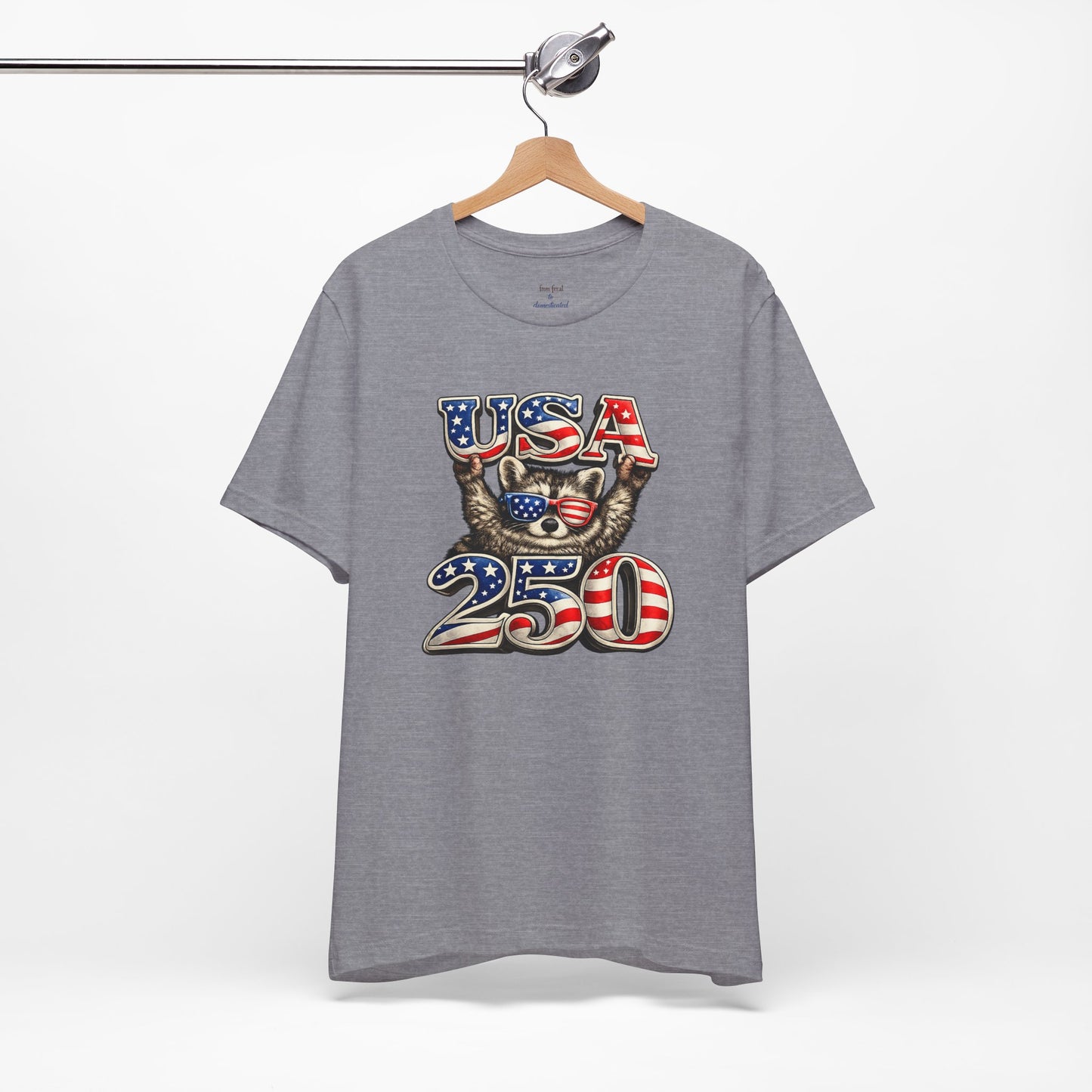Patriot Raccoon 250th Anniversary T-Shirt — 4th of July Fireworks Flag Tee