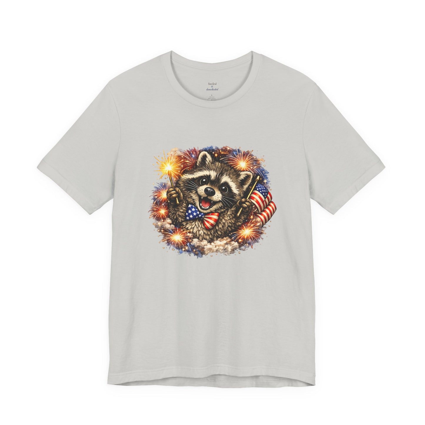 Patriot Raccoon 250th Anniversary T-Shirt — 4th of July Fireworks Flag Tee