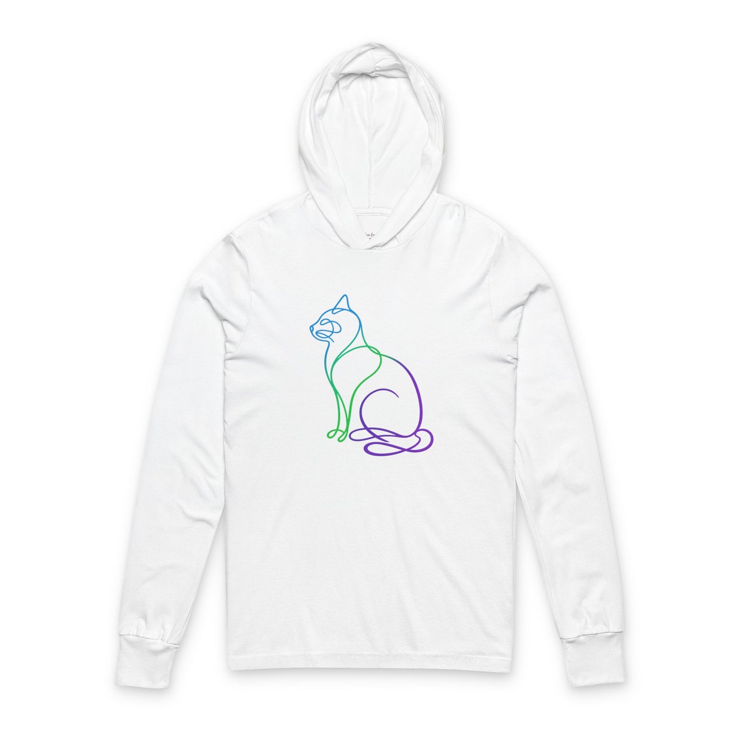 Rainbow Line Art Cat Hooded Long Sleeve Tee