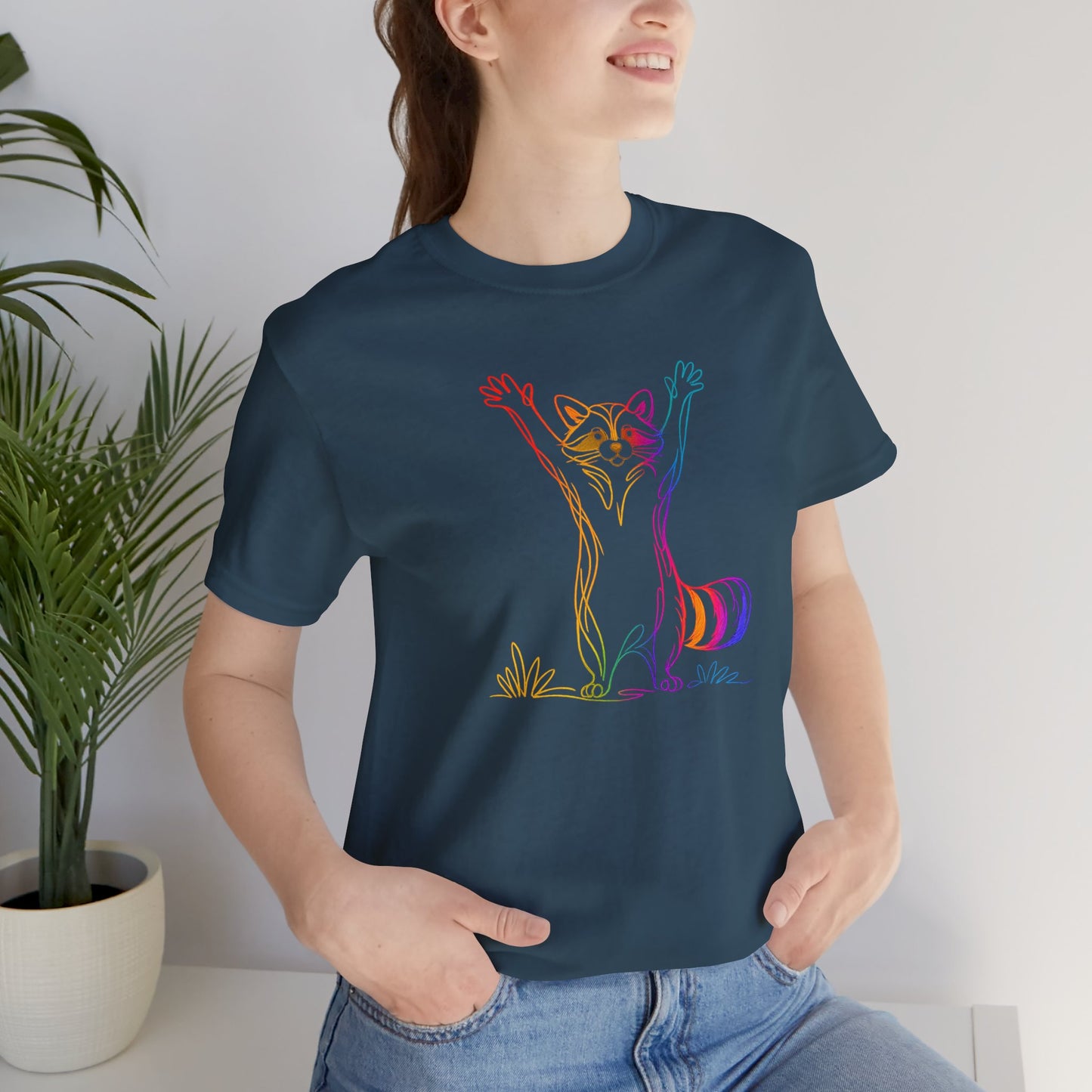 Raccoon Tee — Minimal Line Raccoon Scenic Graphic T-Shirt