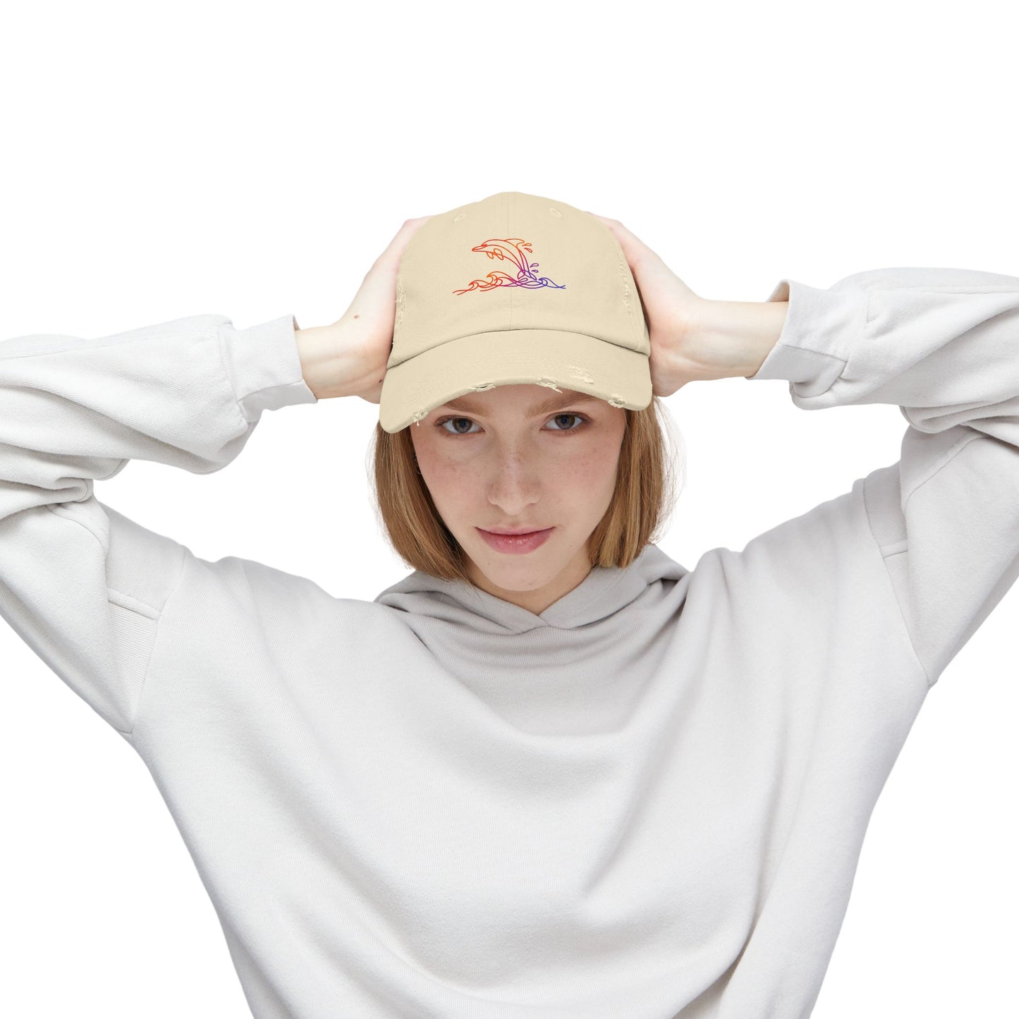 Sunset Splashing Dolphin | Distressed Cap