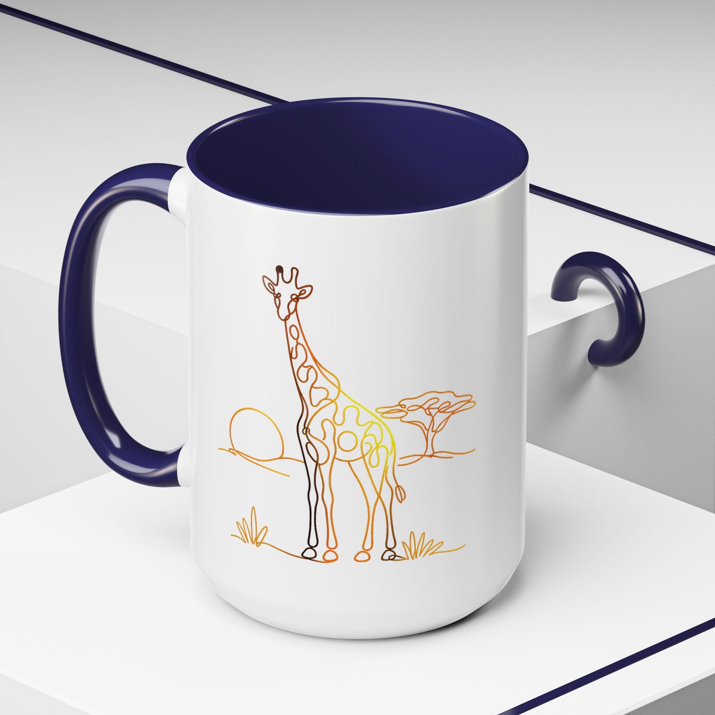 Safari Sunrise Coffee Mug — Minimal Line Giraffe Design (11/15oz)