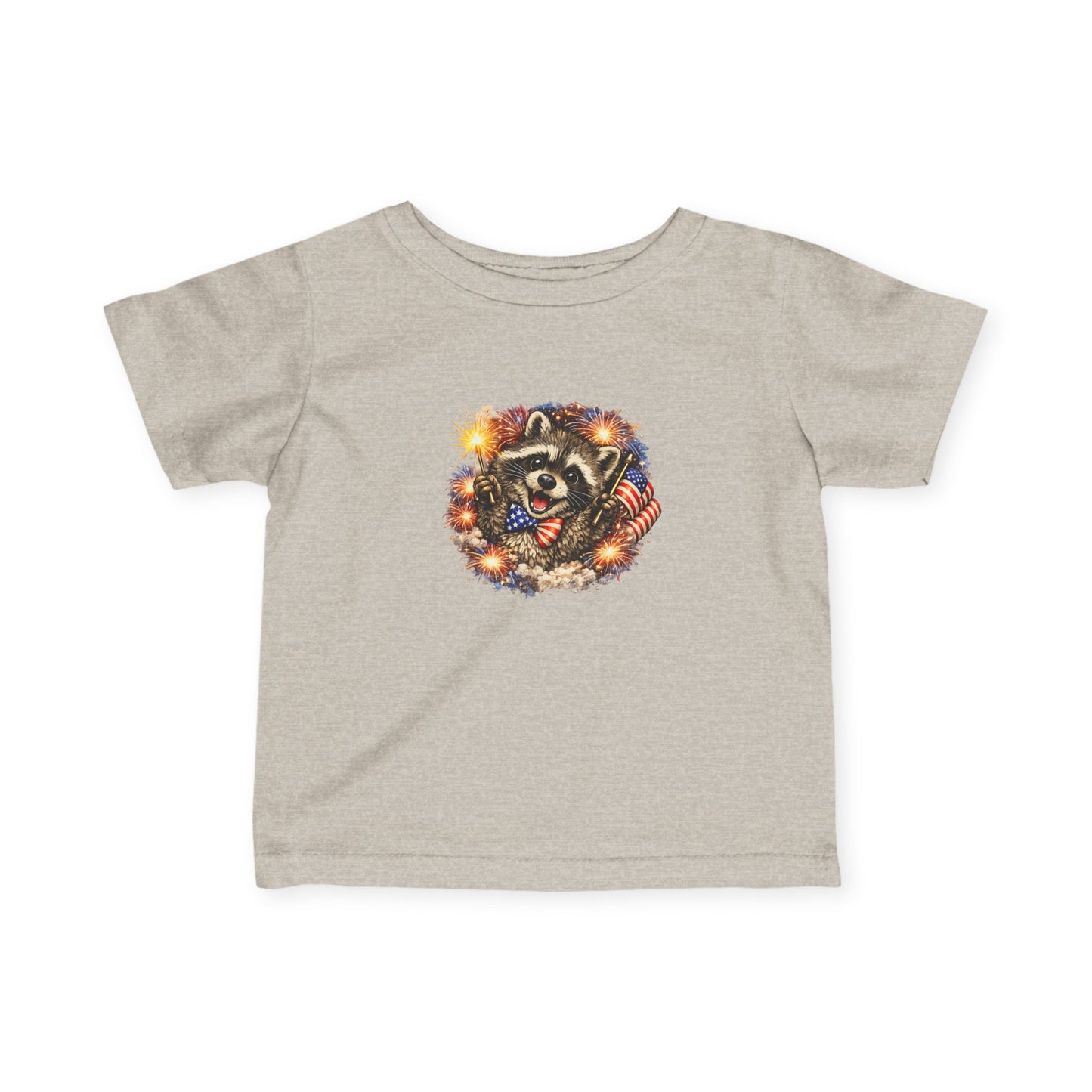 Infant Tee — Adorable Raccoon Holding American Flag "250" — 4th of July Baby Shirt