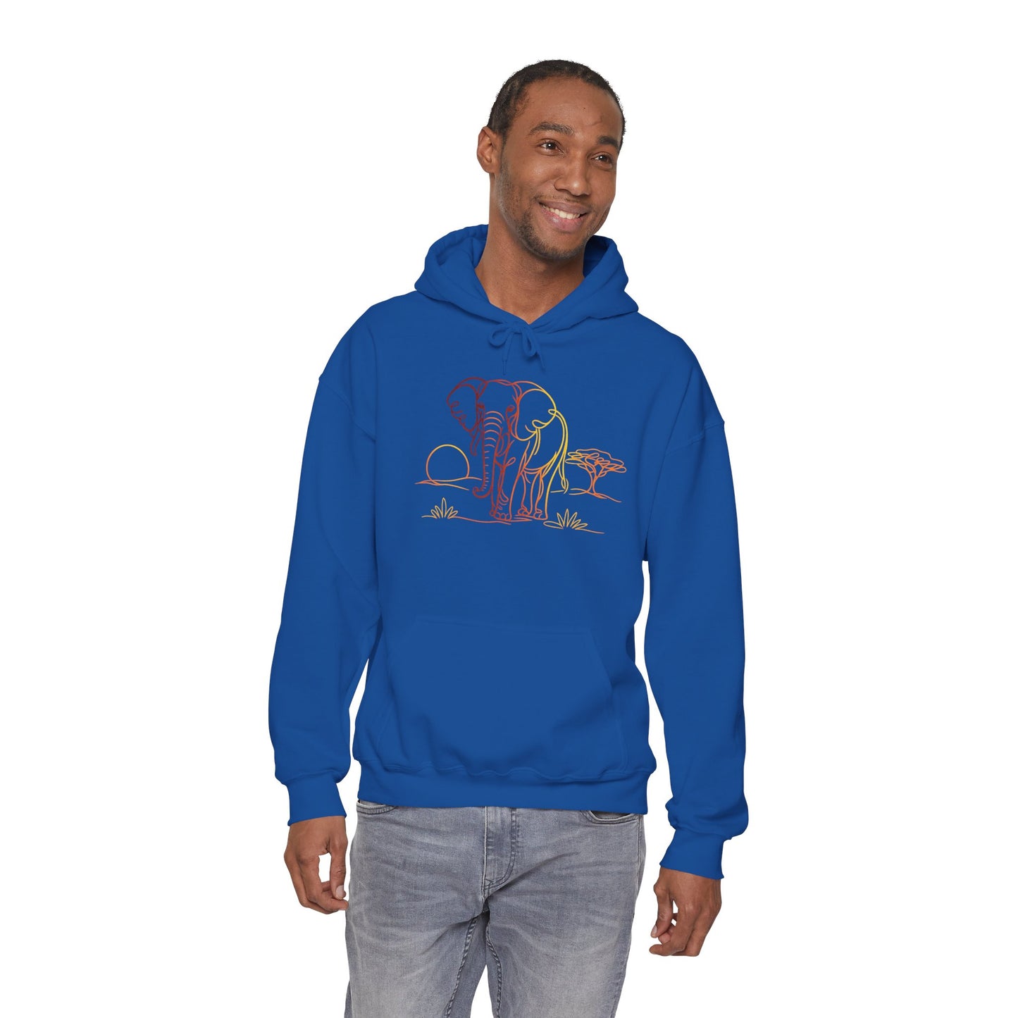 Elephant Sunset Hoodie — Minimal Safari Graphic Hooded Sweatshirt