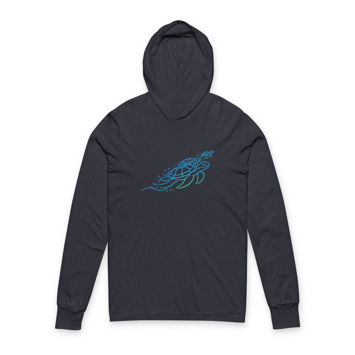 Continuous Line Art Sea Turtle Hooded Long Sleeve Tee