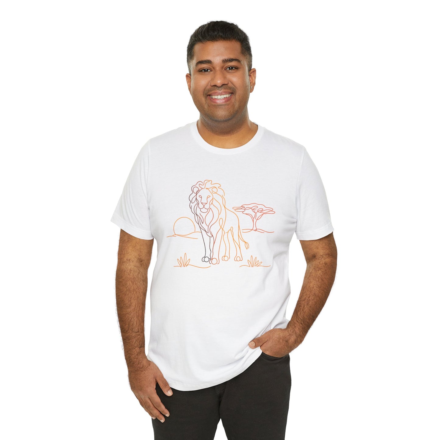 Lion Sunset Tee — Minimal Line Art Safari T-Shirt