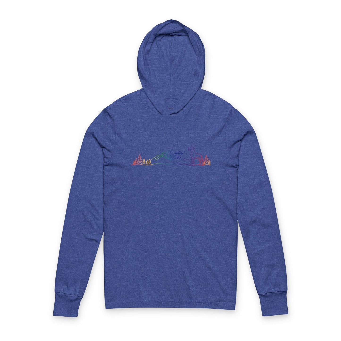 Natural-Eared Great Dane Line Art Rainbow Hooded Long Sleeve Tee