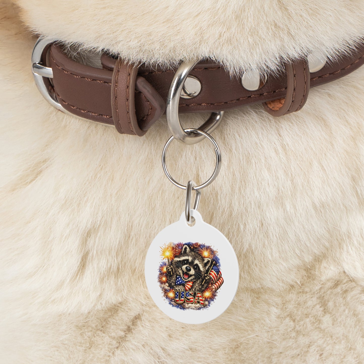 Patriotic Raccoon 4th of July Pet Tag — USA 250 Celebration