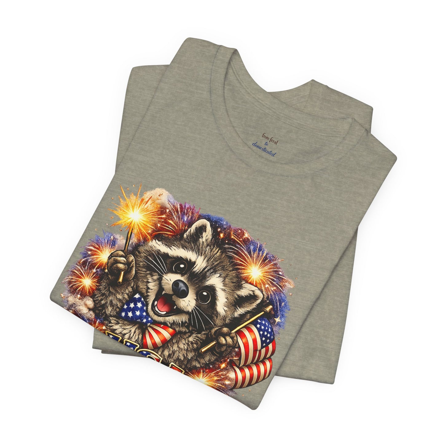 Patriot Raccoon 250th Anniversary T-Shirt — 4th of July Fireworks Flag Tee