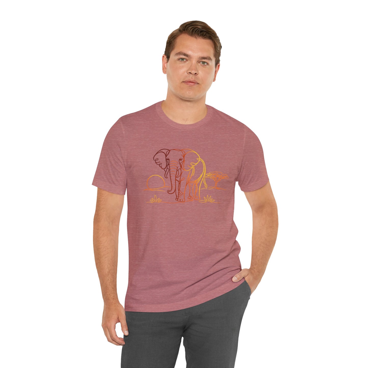 Elephant Sunset Tee — Minimal Line Art Safari T-Shirt