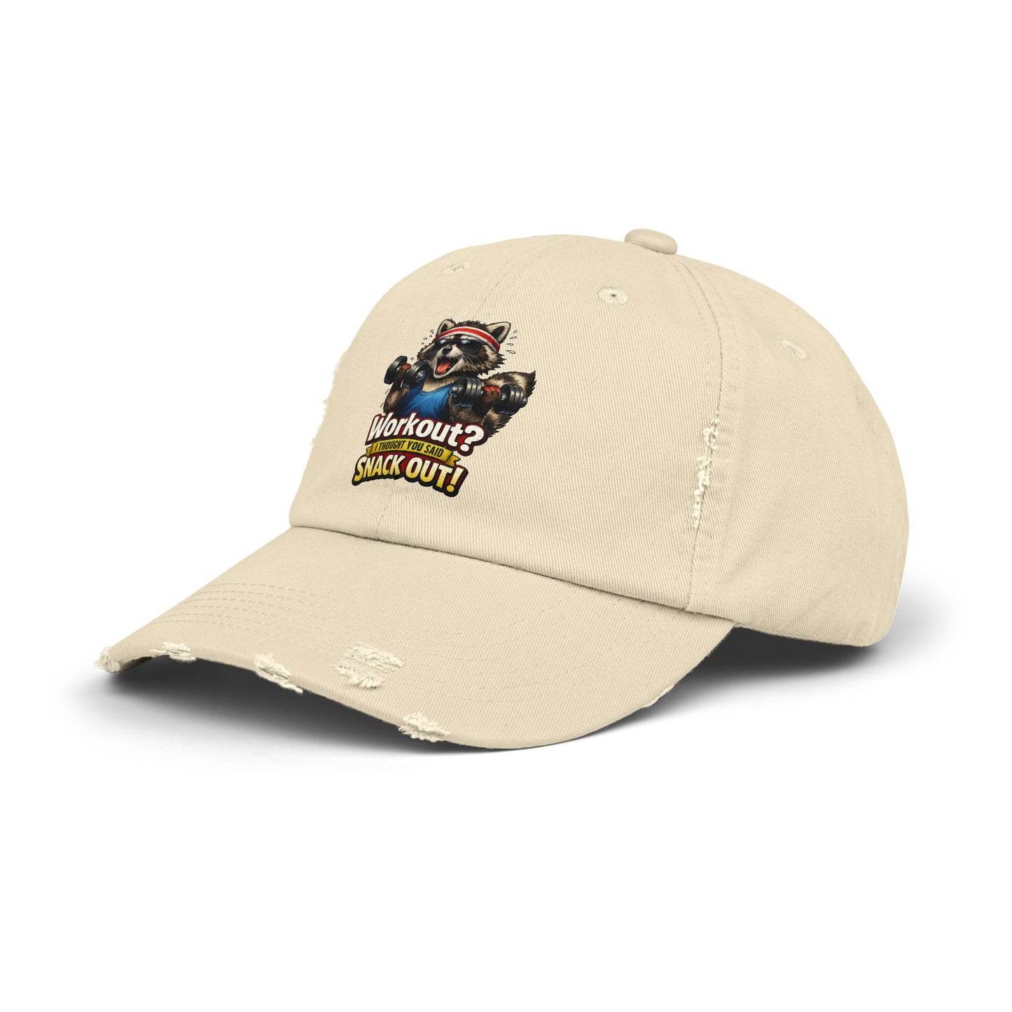 Snack Out Distressed Cap — Raccoon Mom/Dad Funny Dad Hat