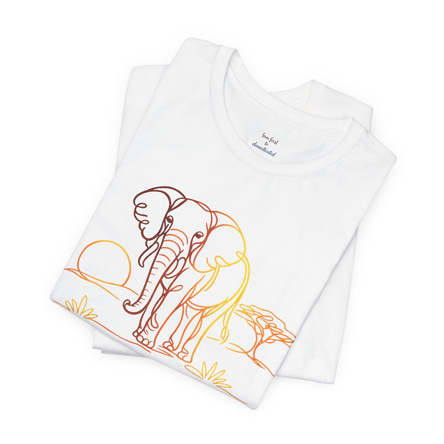Elephant Sunset Tee — Minimal Line Art Safari T-Shirt