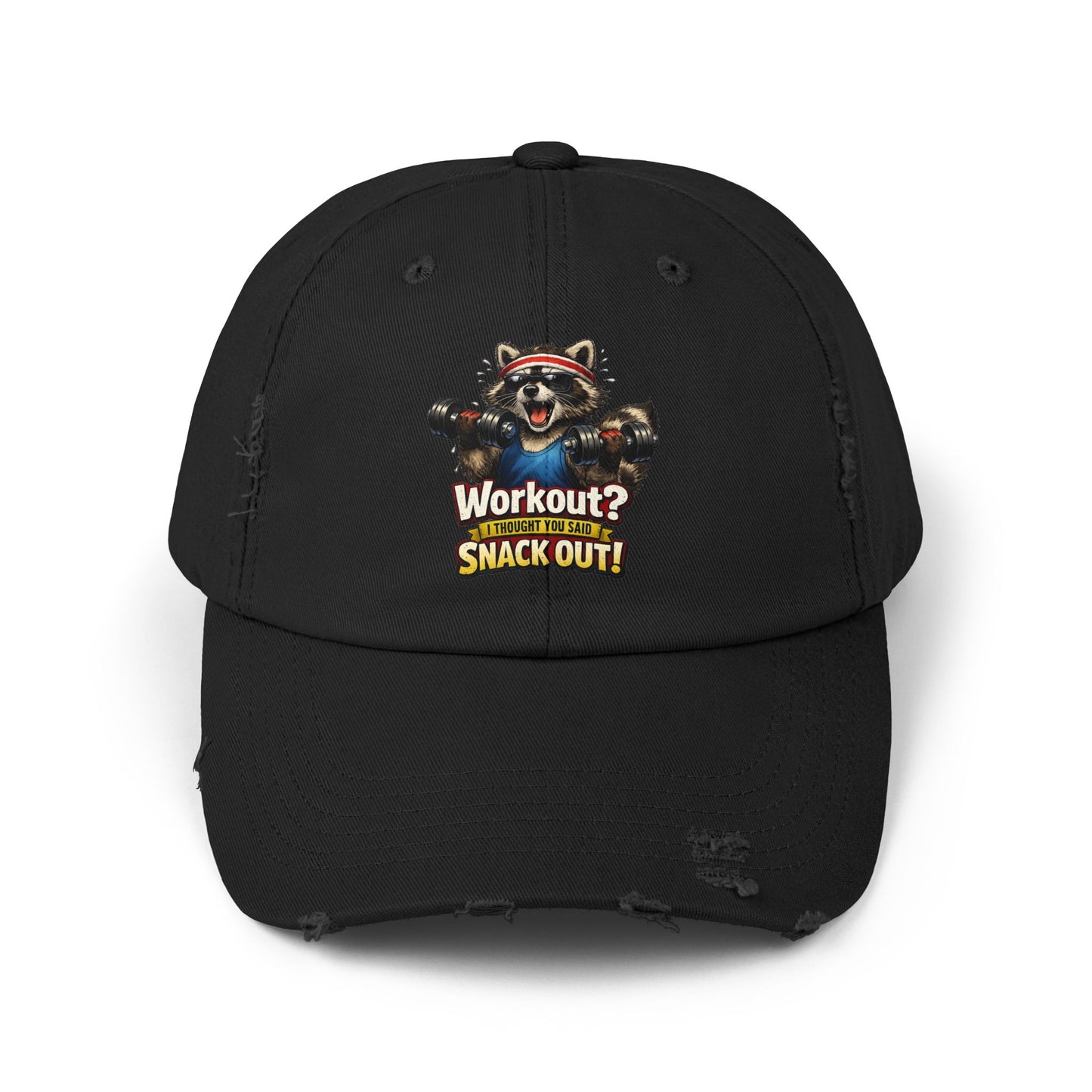 Snack Out Distressed Cap — Raccoon Mom/Dad Funny Dad Hat