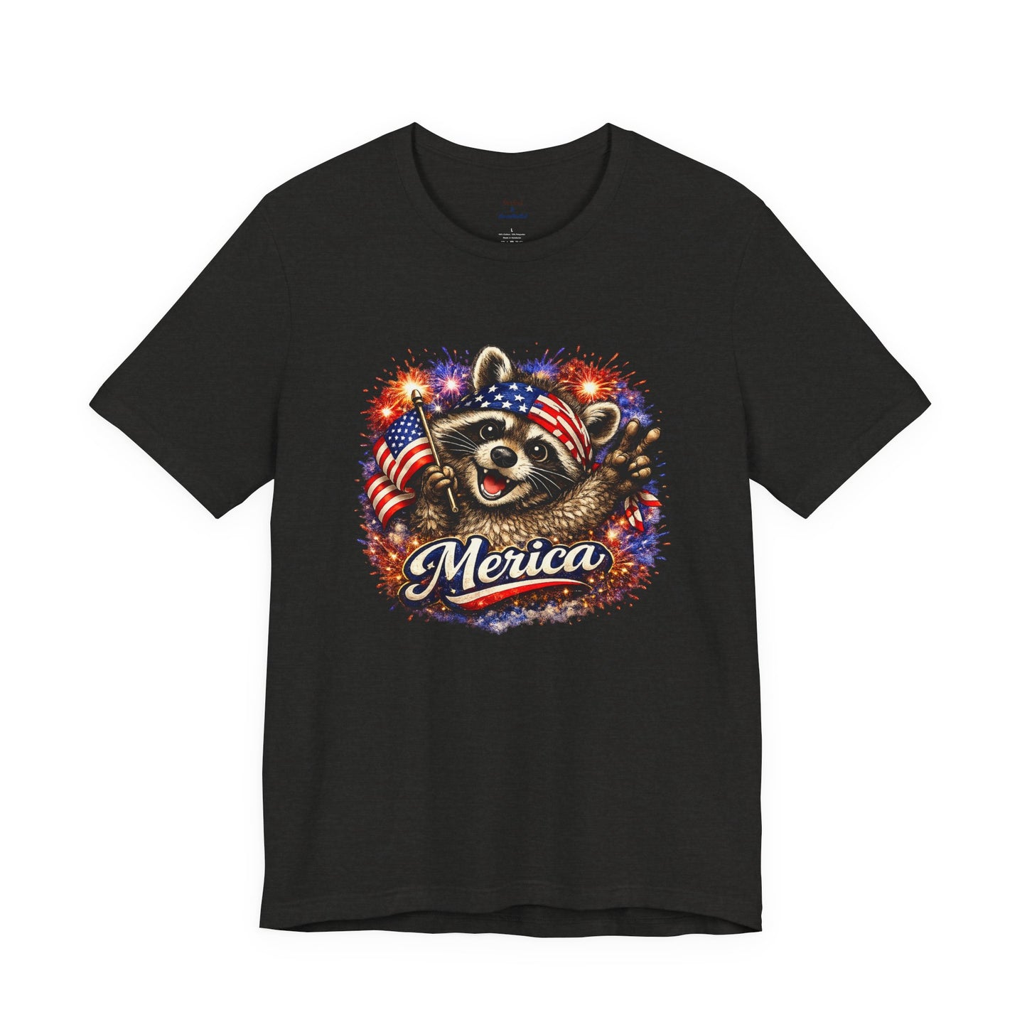 Patriot Raccoon 250th Anniversary T-Shirt — 4th of July Fireworks Flag Tee