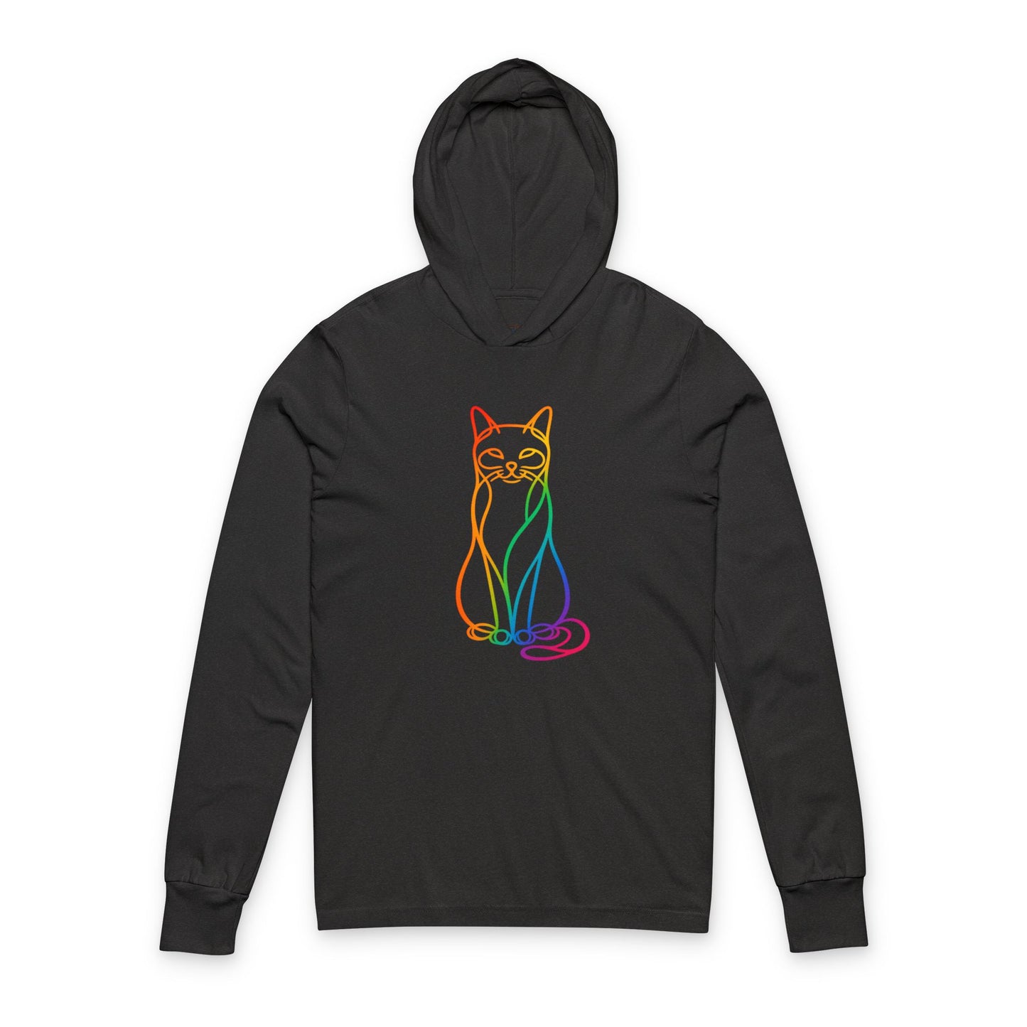 Rainbow Line Art Cat Hooded Long Sleeve Tee