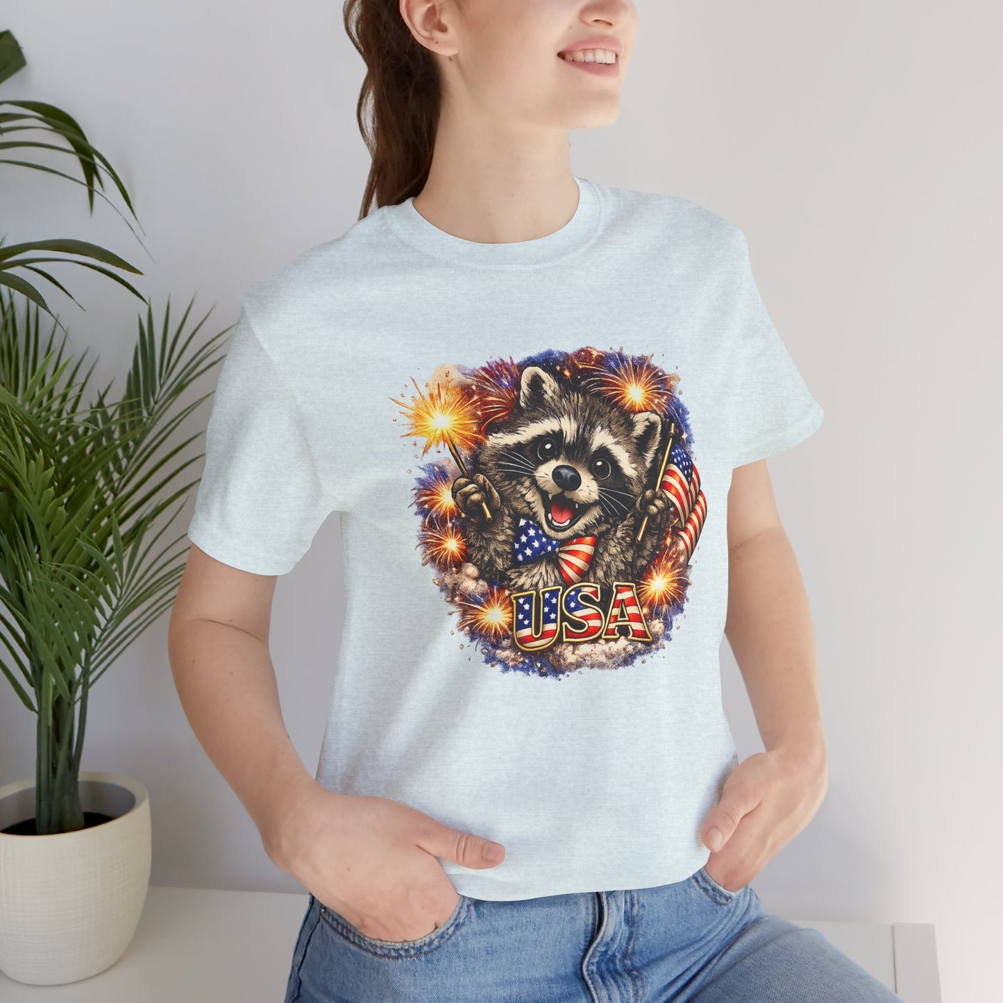 Patriot Raccoon 250th Anniversary T-Shirt — 4th of July Fireworks Flag Tee