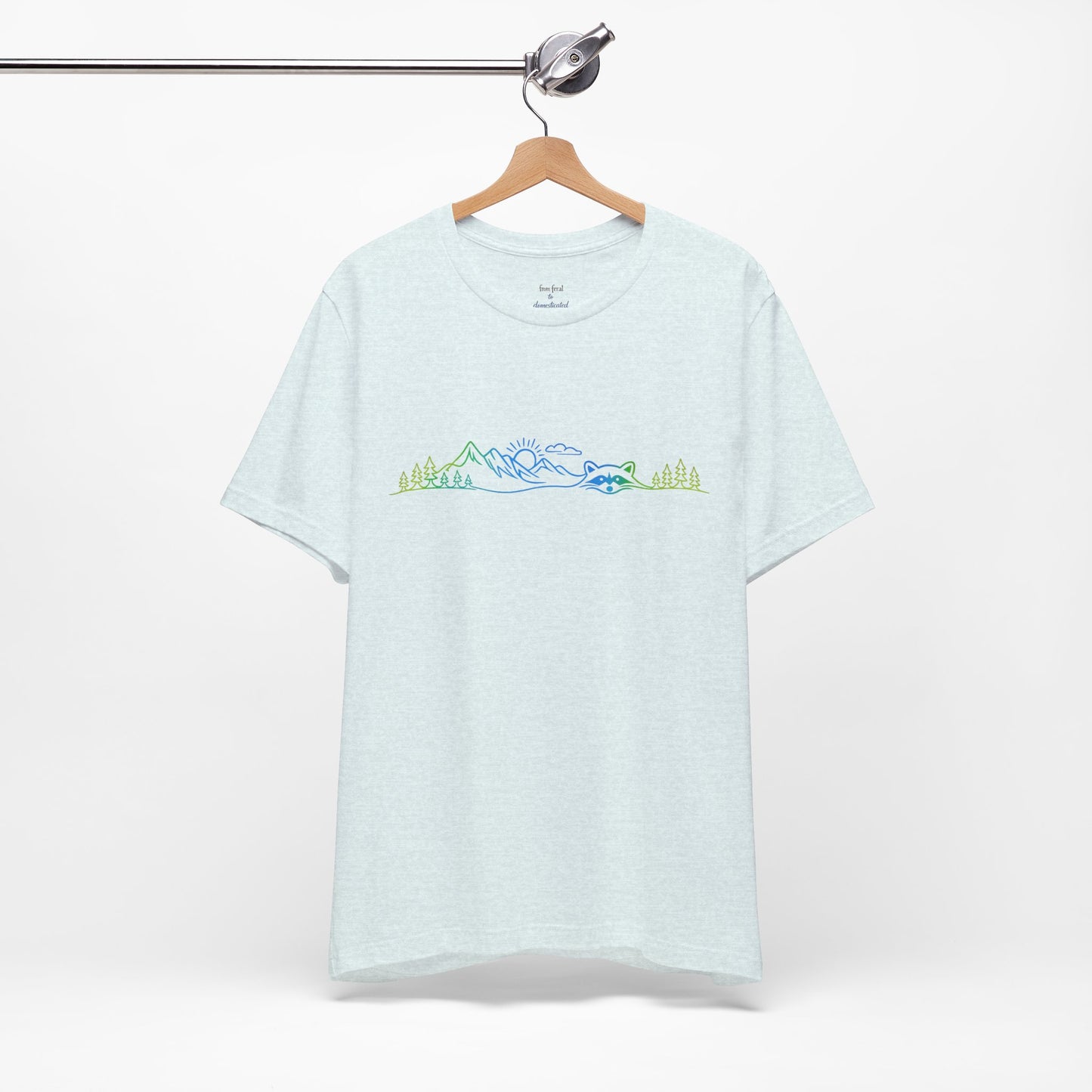 Raccoon Tee — Minimal Line Raccoon Scenic Graphic T-Shirt
