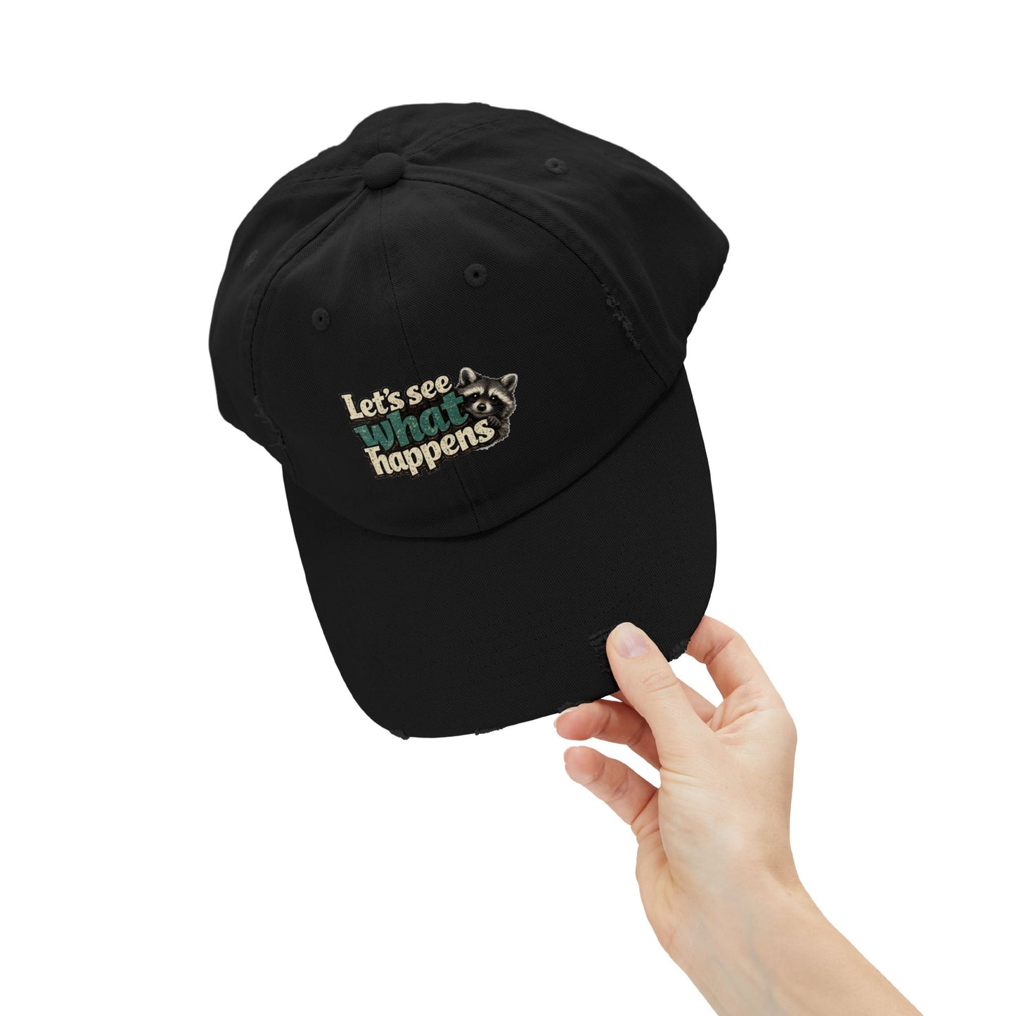 Peek & See Distressed Cap — Raccoon Mom/Dad Funny Dad Hat