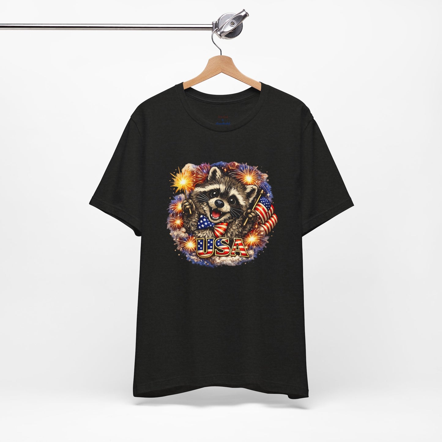 Patriot Raccoon 250th Anniversary T-Shirt — 4th of July Fireworks Flag Tee