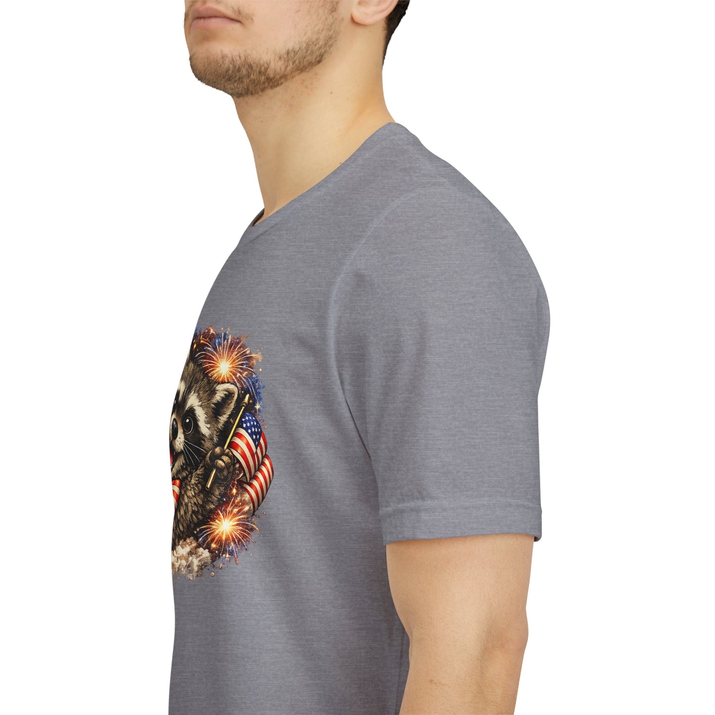 Patriot Raccoon 250th Anniversary T-Shirt — 4th of July Fireworks Flag Tee